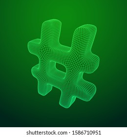 Hashtag icon. Concept of social media, micro blogging PR and popularity. Wireframe low poly mesh vector illustration