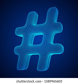 Hashtag icon. Concept of social media, micro blogging PR and popularity. Wireframe low poly mesh vector illustration