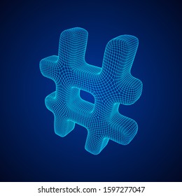 Hashtag icon. Concept of social media, micro blogging PR and popularity. Wireframe low poly mesh vector illustration