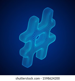 Hashtag icon. Concept of social media, micro blogging PR and popularity. Wireframe low poly mesh vector illustration