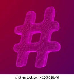 Hashtag icon. Concept of social media, micro blogging PR and popularity. Wireframe low poly mesh vector illustration