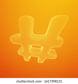 Hashtag icon. Concept of social media, micro blogging PR and popularity. Wireframe low poly mesh vector illustration