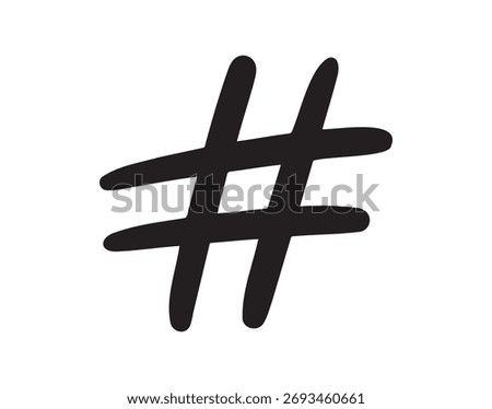 Hashtag icon doodle hand drawn. Hashtag drawing line clipart symbol. Vector illustration