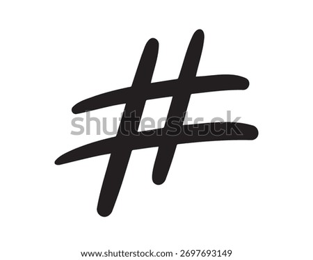 Hashtag icon doodle hand drawn. Hashtag drawing line clipart symbol. Vector illustration