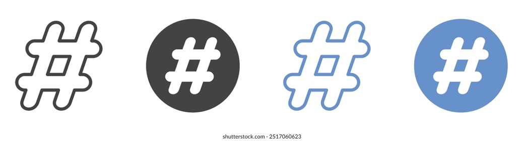 Hashtag-Symbol, flache Linie Symbol-Set.