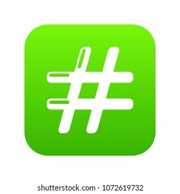 Hashtag icon green vector isolated on white background