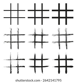 Hashtag icon. Grid cross form. Digital hash symbol. Rough hand vector.