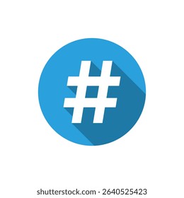 Hashtag icon with long shadow. Keyword sign symbol