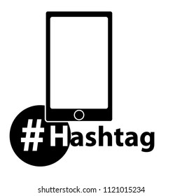 Hashtag icon with mobile phone isolated on white background. Vector illustration.