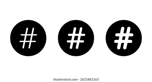 Hashtag icon on black circle. Social media keyword sign symbol