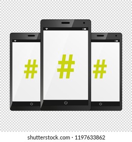 Hashtag Icon On Modern Mobile Devices - Vector Illustration - Isolated On Transparent Background
