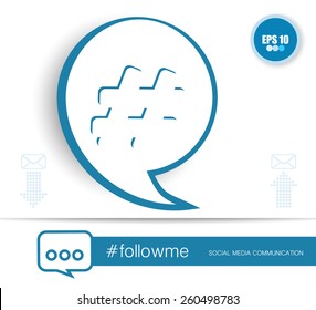 Hashtag icon on white background inside bubble speech