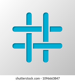 Hashtag icon. Paper design. Cutted symbol with shadow