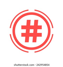 hashtag icon in red double circle. isolated on white background. flat style trendy modern logo design vector illustration