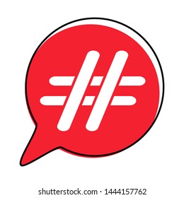 Hashtag icon in Red speech bubble. concept of number sign, social media, micro blogging and web communicate. isolated on white background. flat style trendy modern vector illustration
