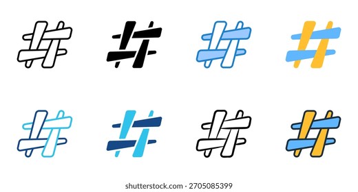 Ícone de hashtag define coleção de vários estilos 
