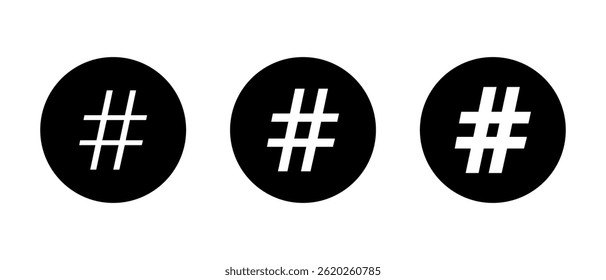 Hashtag icon set on black circle. Social media keyword sign symbol