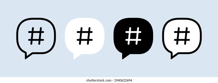 Hashtag icon set. Social media concept. Popular trend. Blogging. Vector EPS 10. Isolated on white background.