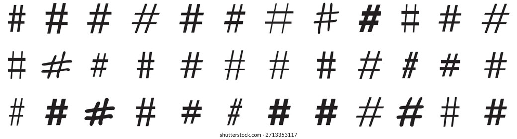 Conjunto de iconos de hashtag. conjunto de iconos de Vector de silueta de hashtag. Muchos tipos de símbolo de etiqueta. Ilustración vectorial.