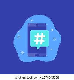 hashtag icon with smart phone, vector