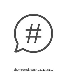 Hashtag icon in speech bubble. Vector illustration, flat design.