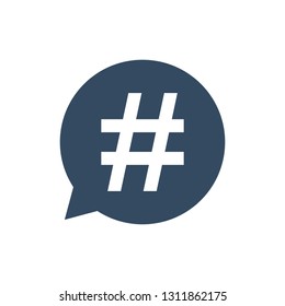 Hashtag icon in speech bubble. Vector flat