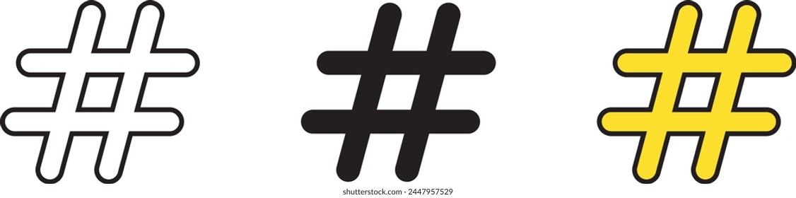 Hashtag icon, symbol in lined, isolated and colored style. Vector Illustration