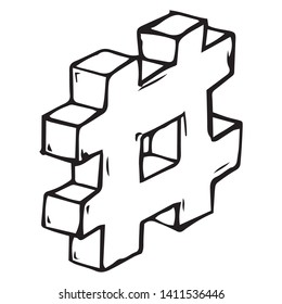 Hashtag icon. Vector illustration of 3d hashtag. 