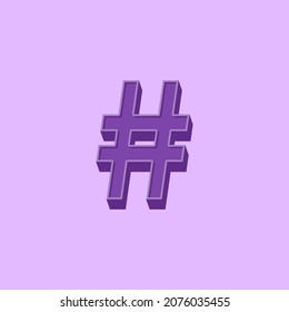 Hashtag icon vector illustration. Floating icon on purple background