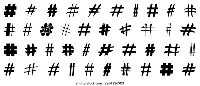 Hashtag icons. Black hashtag crossing. Set of social media hashtags