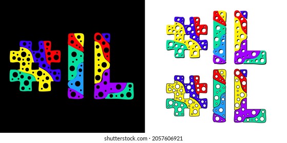 Hashtag #IL set. Multicolor bright funny cartoon colorful doodle bubble isolated text. Rainbow colors. Hashtag #IL is abbreviation for the US American state Illinois for print, social network.