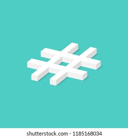 Hashtag isometric concept. Vector illustration in flat style
