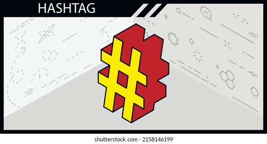 Icono de diseño isométrico de hashtag. Ilustración web de vectores. 3.ª colorida concepción