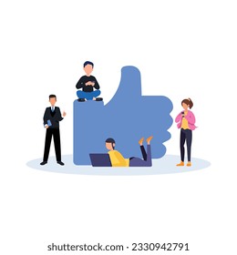 Hashtag, Like concept illustration of young people using mobile for sending posts and sharing them, Chatting or Massaging in social media. follow the trend