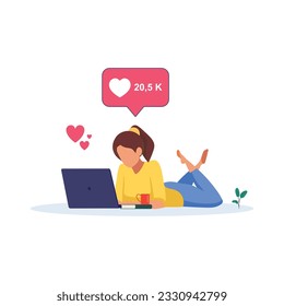 Hashtag, Like concept illustration of young people using mobile for sending posts and sharing them, Chatting or Massaging in social media. follow the trend