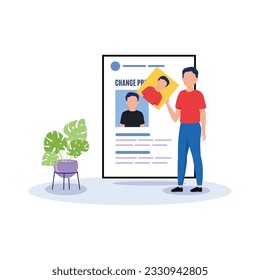 Hashtag, Like concept illustration of young people using mobile for sending posts and sharing them, Chatting or Massaging in social media. follow the trend