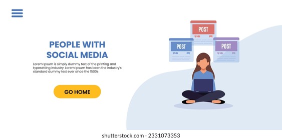 Hashtag, Like concept illustration of young people using mobile for sending posts and sharing them, Chatting or Massaging in social media. follow the trend	