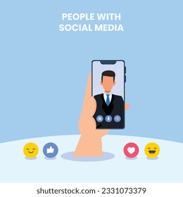 Hashtag, Like concept illustration of young people using mobile for sending posts and sharing them, Chatting or Massaging in social media. follow the trend	