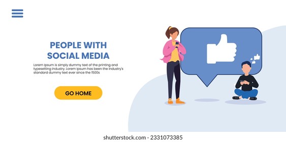 Hashtag, Like concept illustration of young people using mobile for sending posts and sharing them, Chatting or Massaging in social media. follow the trend	