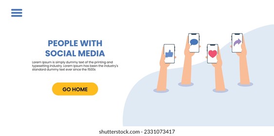Hashtag, Like concept illustration of young people using mobile for sending posts and sharing them, Chatting or Massaging in social media. follow the trend	