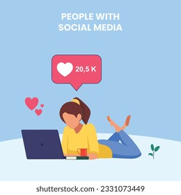 Hashtag, Like concept illustration of young people using mobile for sending posts and sharing them, Chatting or Massaging in social media. follow the trend	