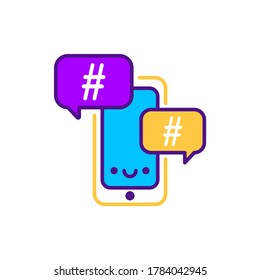 Hashtag Line Color Icon. SMM Promotion. Sign For Web Page, Mobile App, Button, Logo. Vector Isolated Element. Editable Stroke.