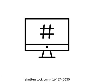 Hashtag-Zeilensymbol. Hochwertiges Umrisssymbol für Webdesign oder mobile App. Leuchtendes Zeichen für Design-Logo. Schwarzes Umriss-Piktogramm auf weißem Hintergrund