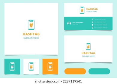 Hashtag logo design with editable slogan. Branding book and business card template.