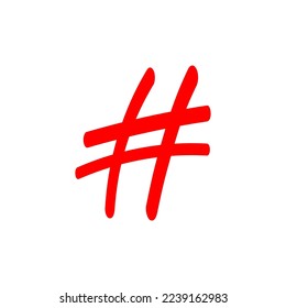 hashtag logo red. information network. promotion, interesting message, icon, internet. one line style. Vector illustration isolated on white background