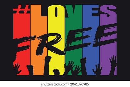 Hashtag liebt es, LGBTQIA-Flagge+ schwarzer Hintergrund und Hände in Protest [Convertido]