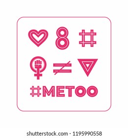 Hashtag "Me too" feminist protest movement campaigning logo. Icon minimalist for feminist poster, postcard, flyer. "Me too" slogan isolated logo for feminist protest march in pink. Women power protest