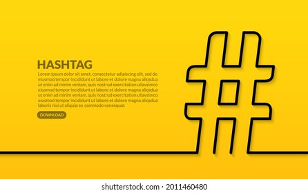 Hashtag minimal line design on yellow background, trend of social media post concept