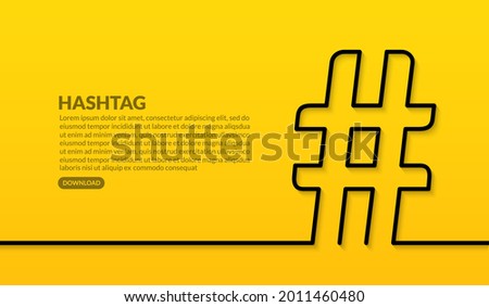 Hashtag minimal line design on yellow background, trend of social media post concept