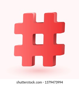 Hashtag, number mark 3d sign isolated on white background. Vector illustration